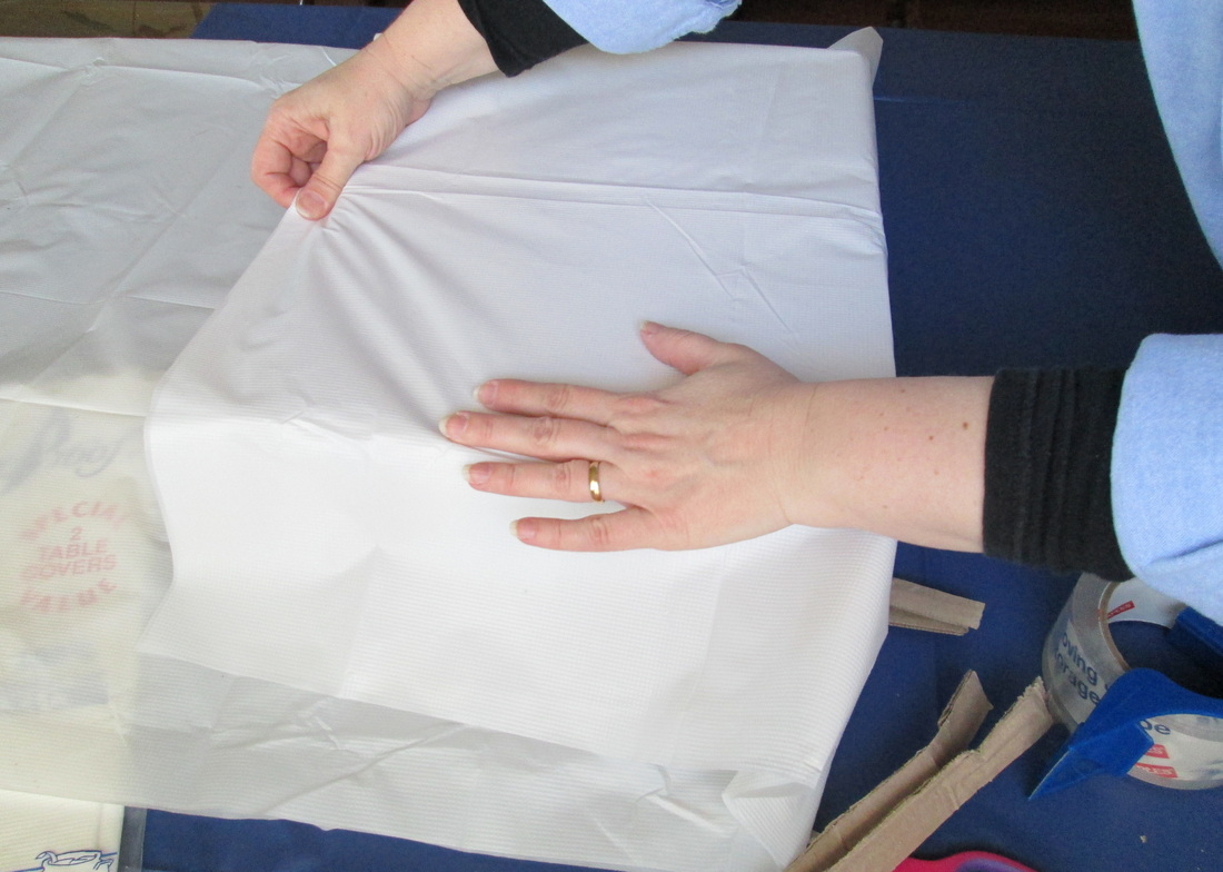 Mini blocking board tutorial - wrap box in plastic tablecloth
