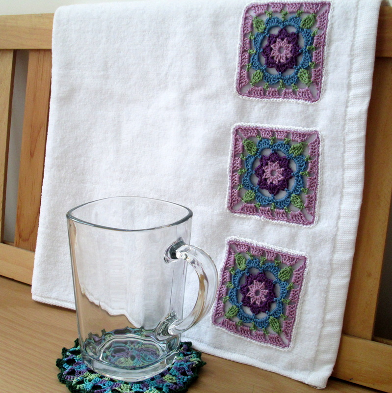Tea Towle with Thread Crochet Grannies
